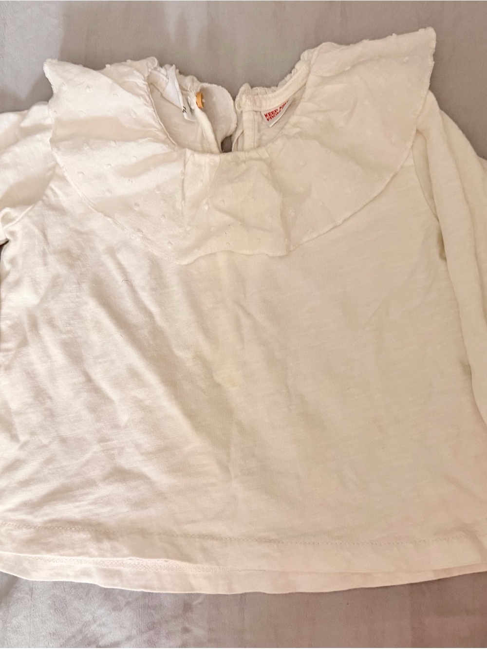 Zara White Girls' Long-Sleeve Top with Ruffle Collar
